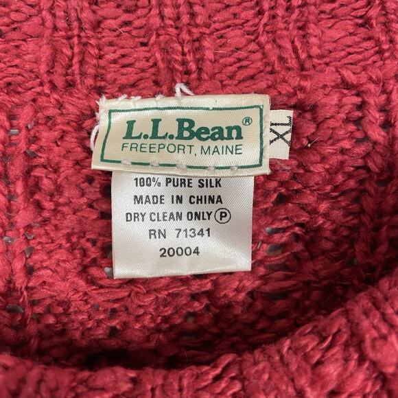 Vintage L.L. Bean 100% Silk Cable Knit Sweater Women’s XL Cranberry Fisherman - Picture 3 of 8